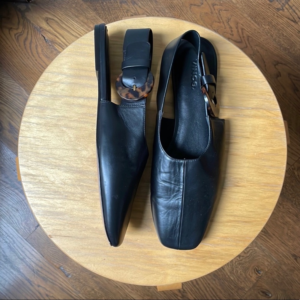 VINCE Cadot Black Leather Slingback Flats - 8.5